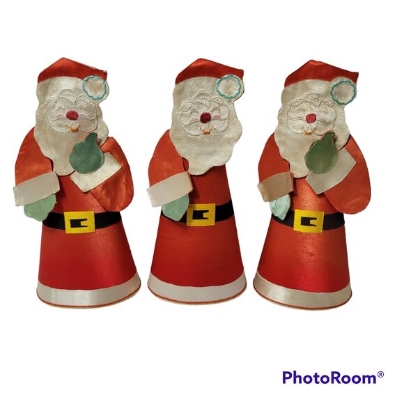 Santa Claus Tree Topper Table Mantle Decoration Vintage Set of 3 9.75 in - Picture 1 of 13
